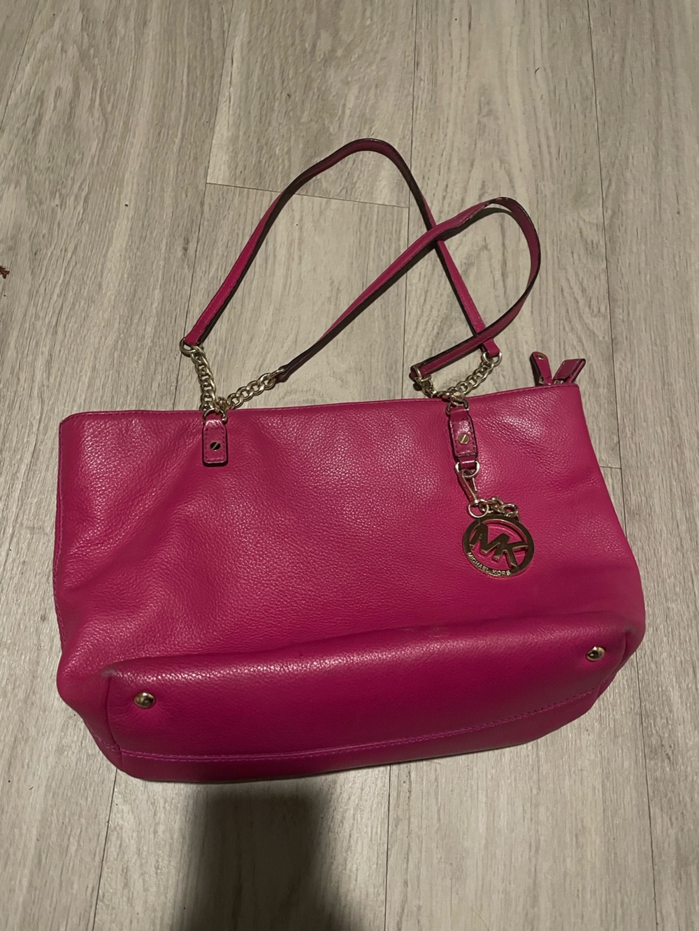 Michael Kors Hot Pink Leather Tote with Gold Hardware